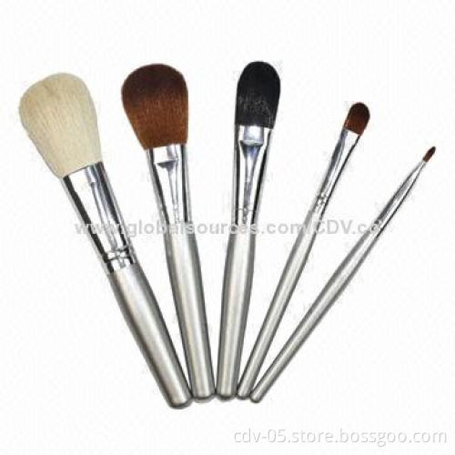 5-piece gift makeup brush set, made of wooden handle, with double-color synthetic bristles